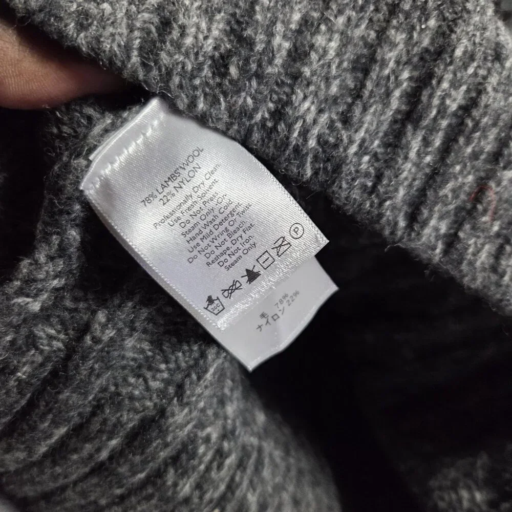 Eddie Bauer Sweater Mens Large Tall Gray Henley Ribbed Wool Blend Preppy